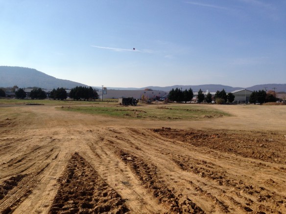 atop the 9' berm. Hard to tell, but it is pretty slope-y.  Broken truck in background for scale...